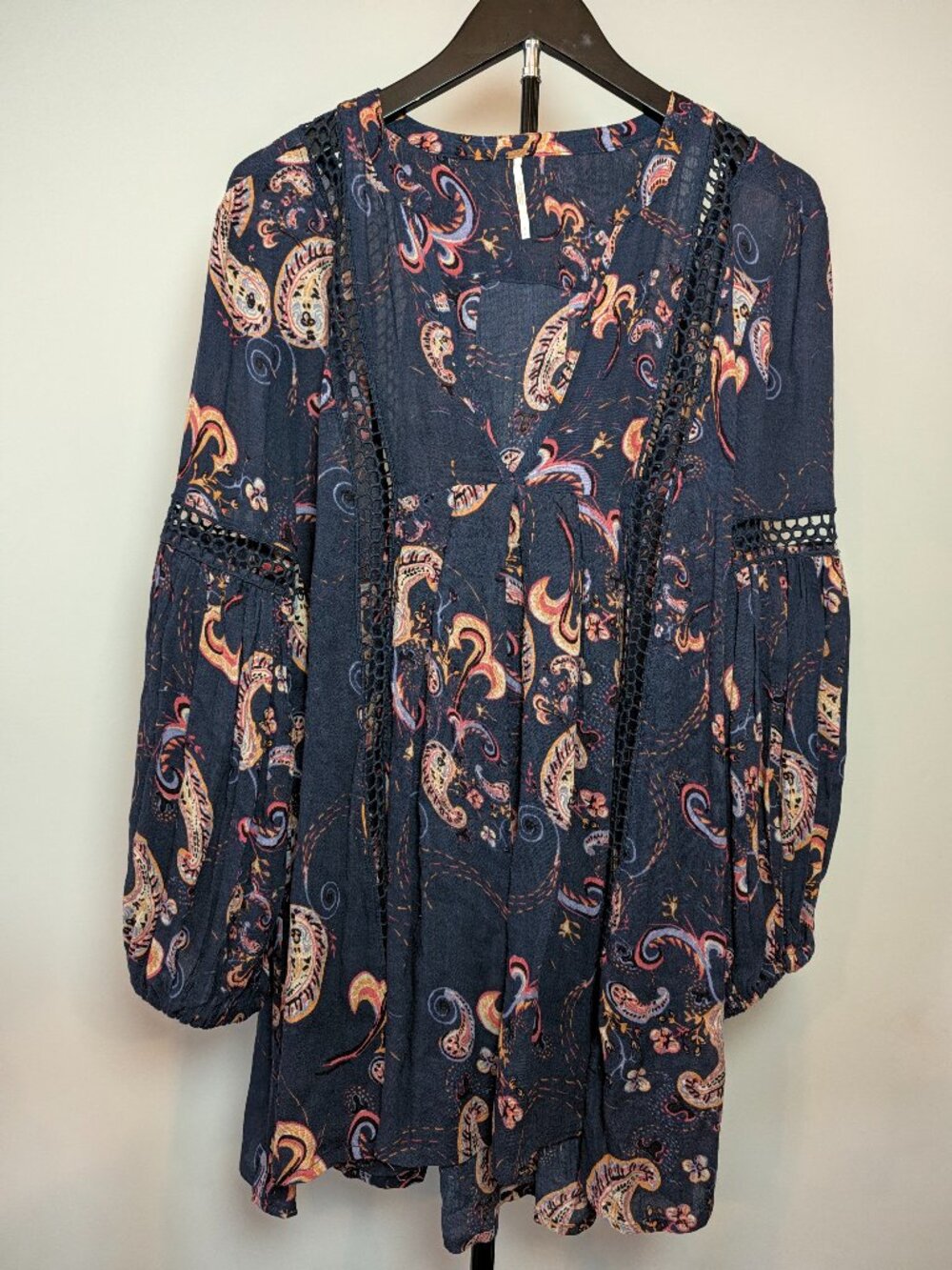 Free People Women's Size S Just the Two of Us Navy Floral Boho Fairy Tunic